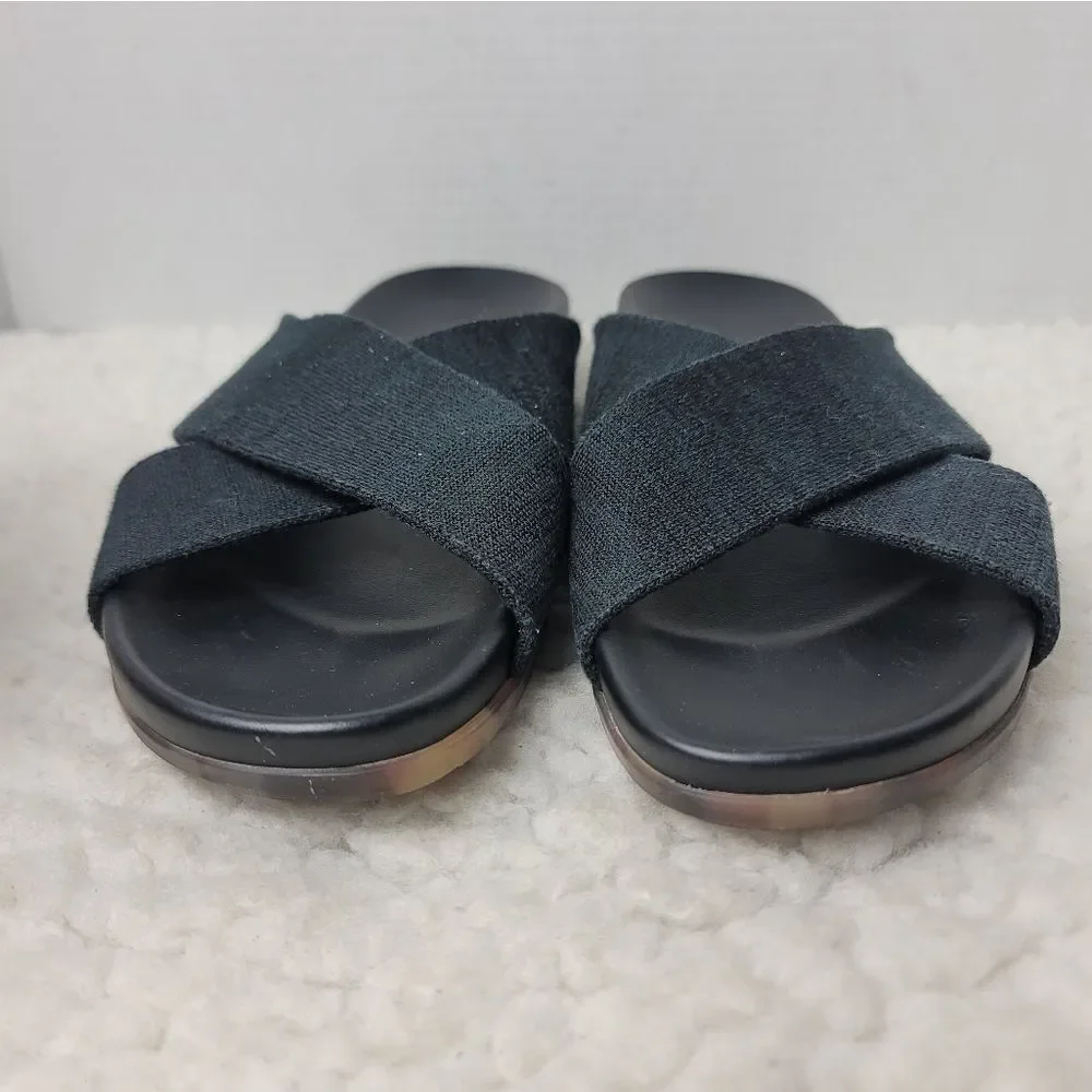 Rothy's The Weekend Womens Slide Size 9.5  Black Cross Hemp Straps Sandals